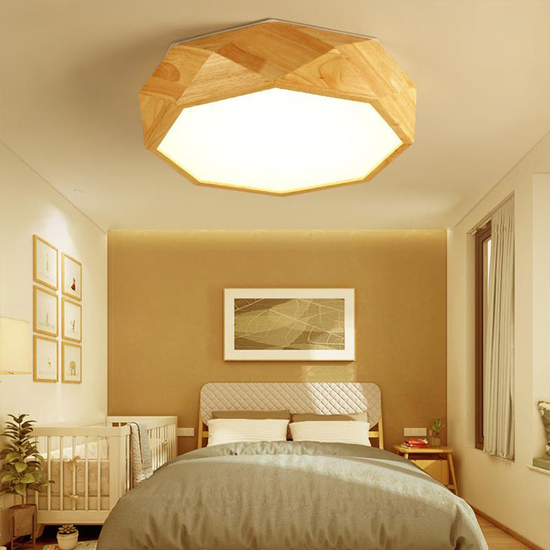 Modern Geometric Wood Beige Ceiling Light with Acrylic Diffuser - LED Flush Mount Lamp, 18"/26" Wide
