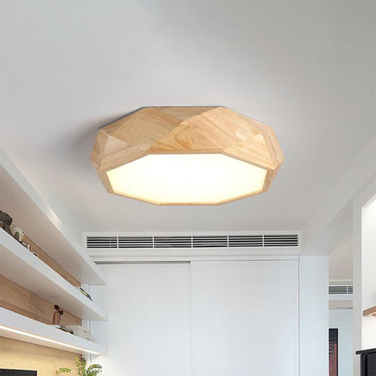 Modern Geometric Wood Beige Ceiling Light with Acrylic Diffuser - LED Flush Mount Lamp, 18"/26" Wide
