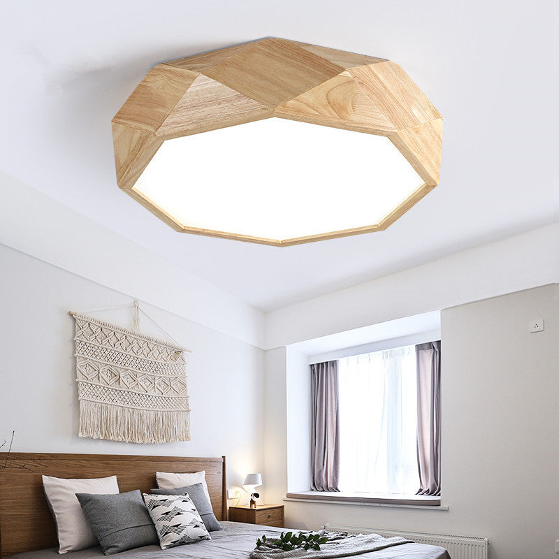 Modern Geometric Wood Beige Ceiling Light with Acrylic Diffuser - LED Flush Mount Lamp, 18"/26" Wide