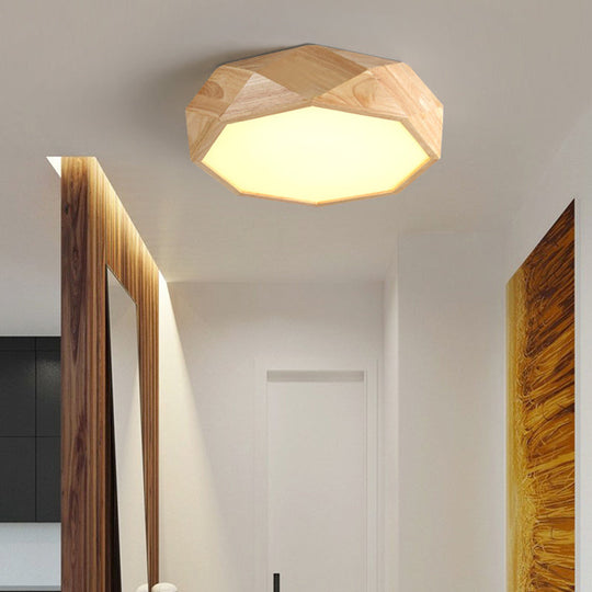 Modern Geometric Wood Beige Ceiling Light with Acrylic Diffuser - LED Flush Mount Lamp, 18"/26" Wide