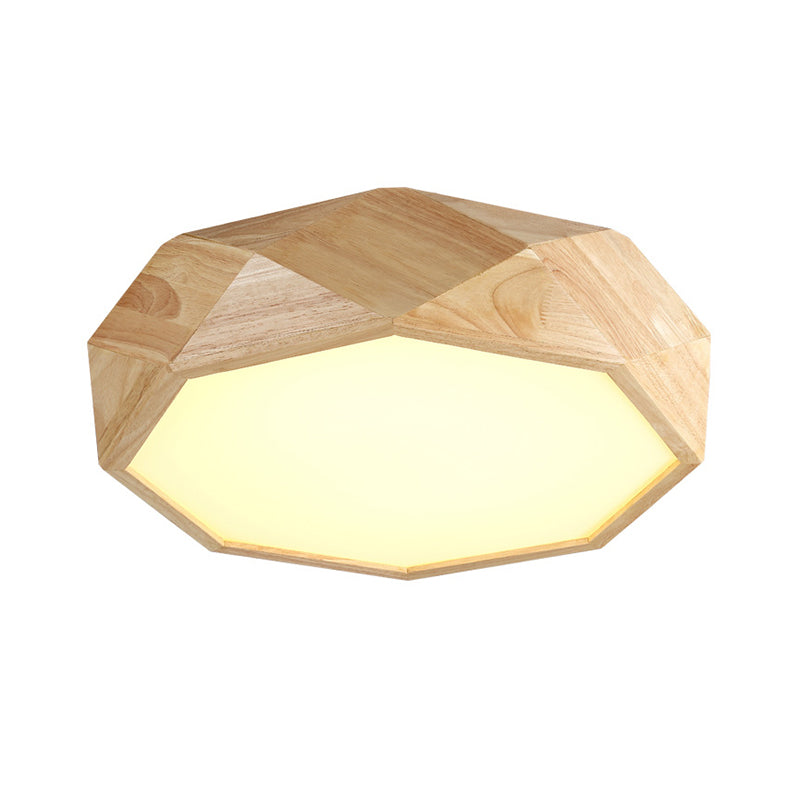 Modern Geometric Wood Beige Ceiling Light with Acrylic Diffuser - LED Flush Mount Lamp, 18"/26" Wide