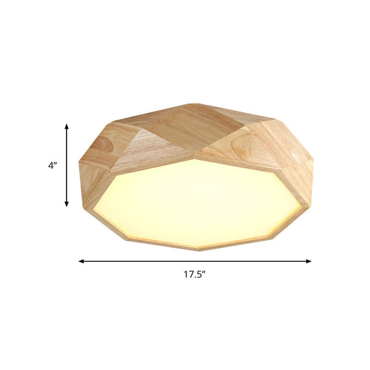 Modern Geometric Wood Beige Ceiling Light with Acrylic Diffuser - LED Flush Mount Lamp, 18"/26" Wide