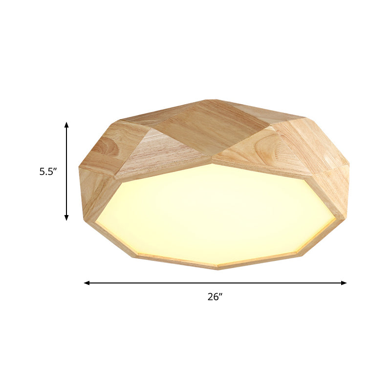 Modern Geometric Wood Beige Ceiling Light With Acrylic Diffuser - Led Flush Mount Lamp 18/26 Wide