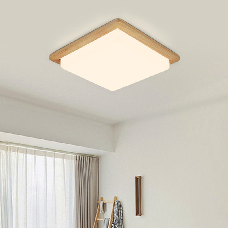 Modern Square Ceiling Mount Light With Beige Acrylic Shade Led Flush Lamp (White/Warm Light) Wood