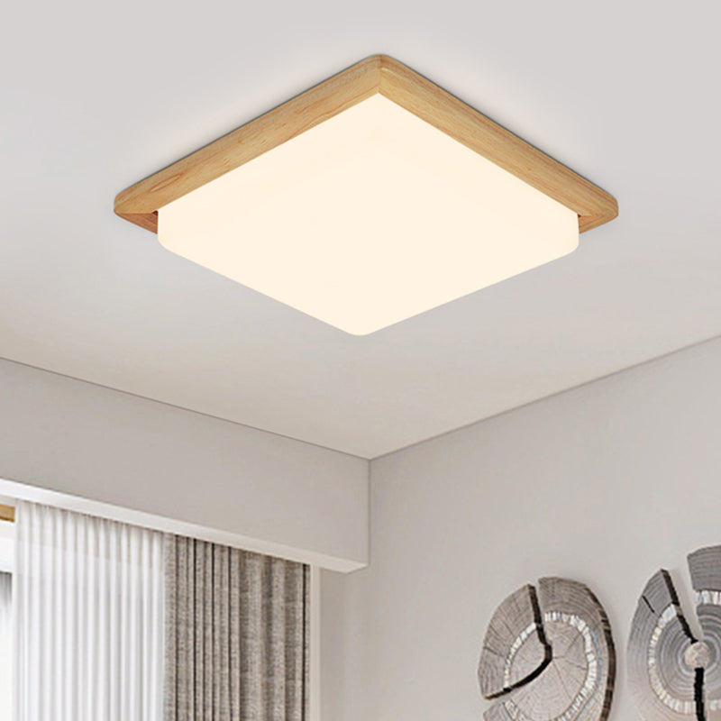 Modern Square Ceiling Mount Light With Beige Acrylic Shade Led Flush Lamp (White/Warm Light) Wood