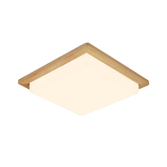 Modern Square Ceiling Mount Light with Beige Acrylic Shade, LED Flush Mount Lamp (White/Warm Light), Wood Canopy - Available in Multiple Widths: 12.5"/14"/18"/22"/26