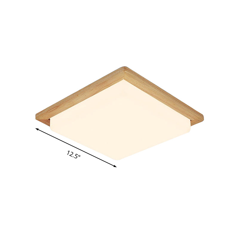 Modern Square Ceiling Mount Light with Beige Acrylic Shade, LED Flush Mount Lamp (White/Warm Light), Wood Canopy - Available in Multiple Widths: 12.5"/14"/18"/22"/26
