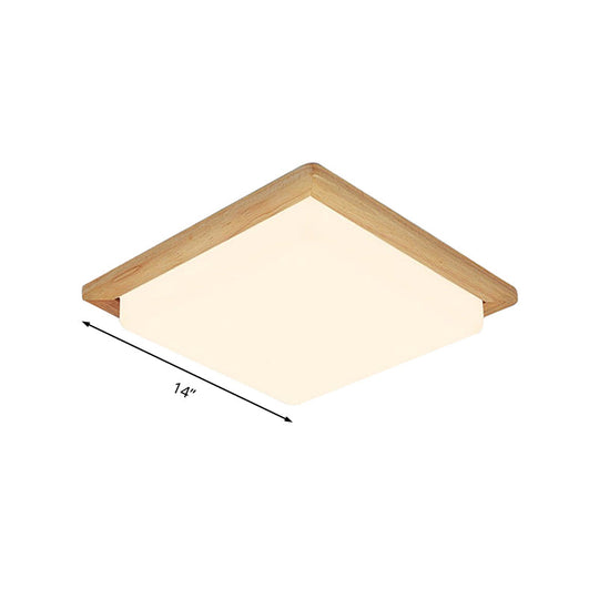 Modern Square Ceiling Mount Light with Beige Acrylic Shade, LED Flush Mount Lamp (White/Warm Light), Wood Canopy - Available in Multiple Widths: 12.5"/14"/18"/22"/26
