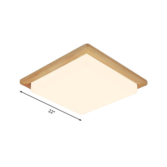 Modern Square Ceiling Mount Light with Beige Acrylic Shade, LED Flush Mount Lamp (White/Warm Light), Wood Canopy - Available in Multiple Widths: 12.5"/14"/18"/22"/26