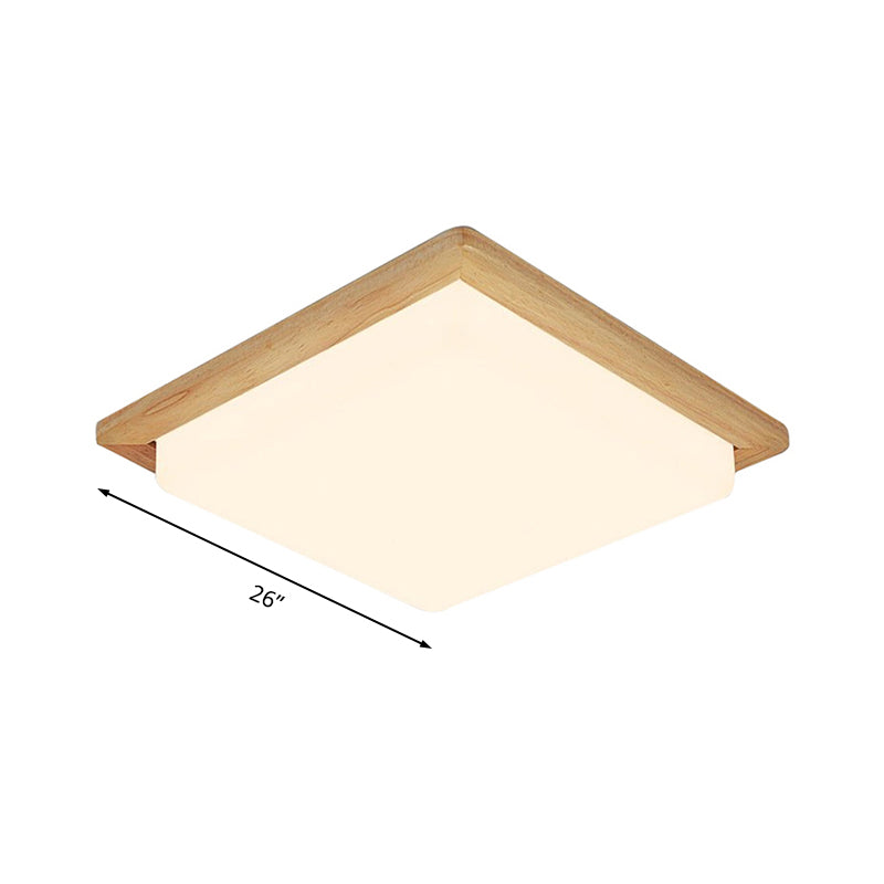 Modern Square Ceiling Mount Light With Beige Acrylic Shade Led Flush Lamp (White/Warm Light) Wood