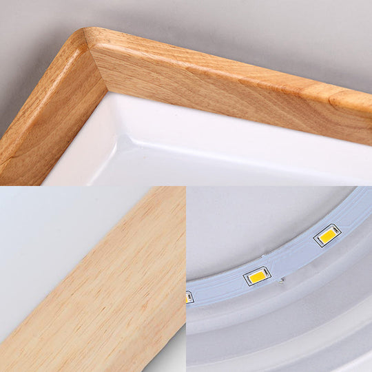 Modern Square Ceiling Mount Light with Beige Acrylic Shade, LED Flush Mount Lamp (White/Warm Light), Wood Canopy - Available in Multiple Widths: 12.5"/14"/18"/22"/26