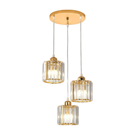 Gold Crystal Cube Multi Ceiling Lamp: Elegant Simplicity | 3 Bulb Suspension Light For Dining Room