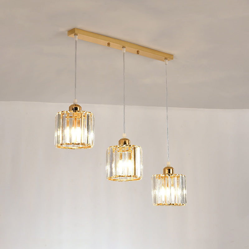Gold Cube Crystal Multi-Light Ceiling Fixture for Dining Room with 3 Bulbs
