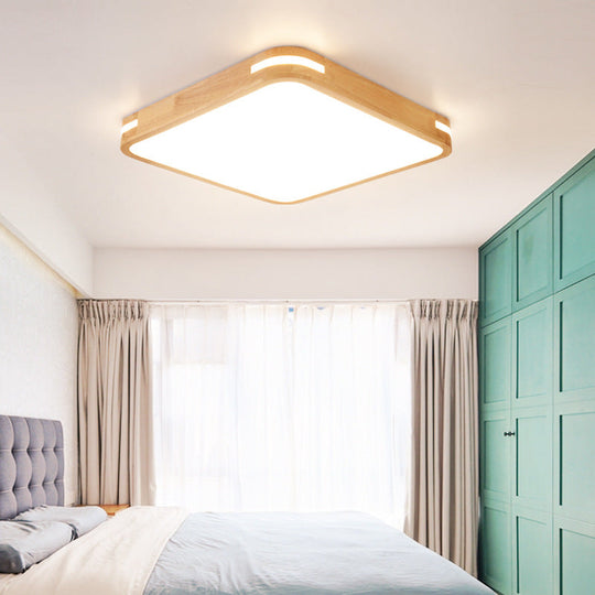 Modern Wood Beige Led Flush Mount Ceiling Light In White/Warm/Natural | Multiple Width Options / 12