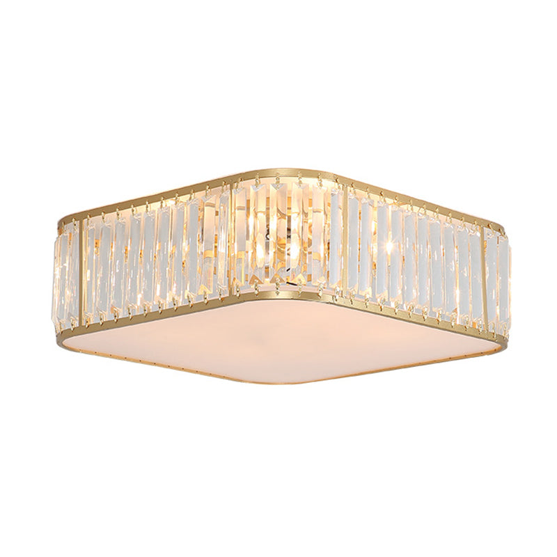 Modern Tri-Prism Crystal Square Flush Ceiling Light – Stylish Living Room Lighting Fixture