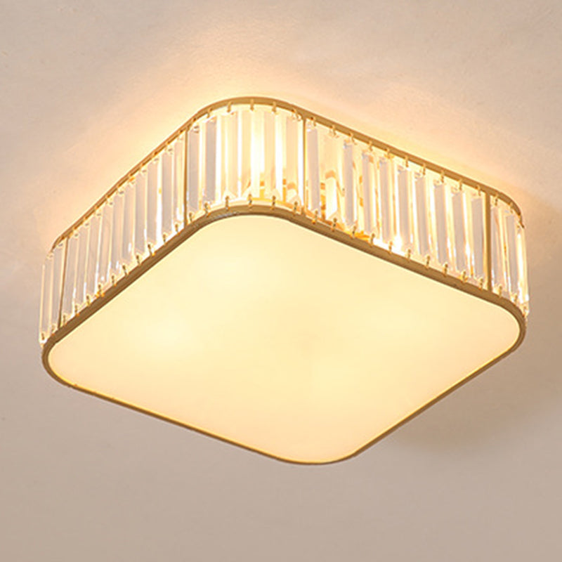 Modern Tri-Prism Crystal Square Flush Ceiling Light – Stylish Living Room Lighting Fixture