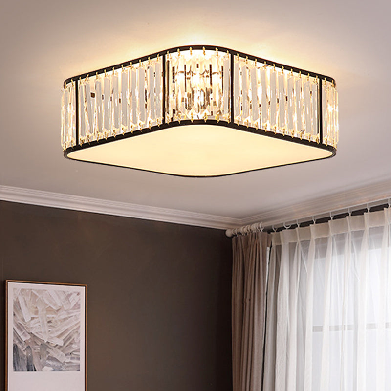 Modern Tri-Prism Crystal Square Flush Ceiling Light Stylish Living Room Lighting Fixture Black /