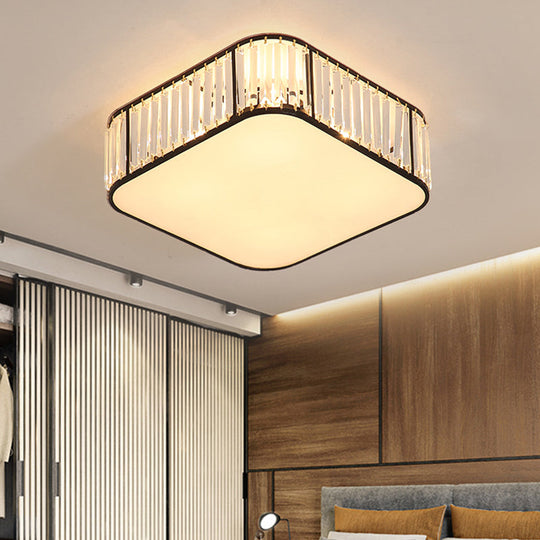 Modern Tri-Prism Crystal Square Flush Ceiling Light – Stylish Living Room Lighting Fixture