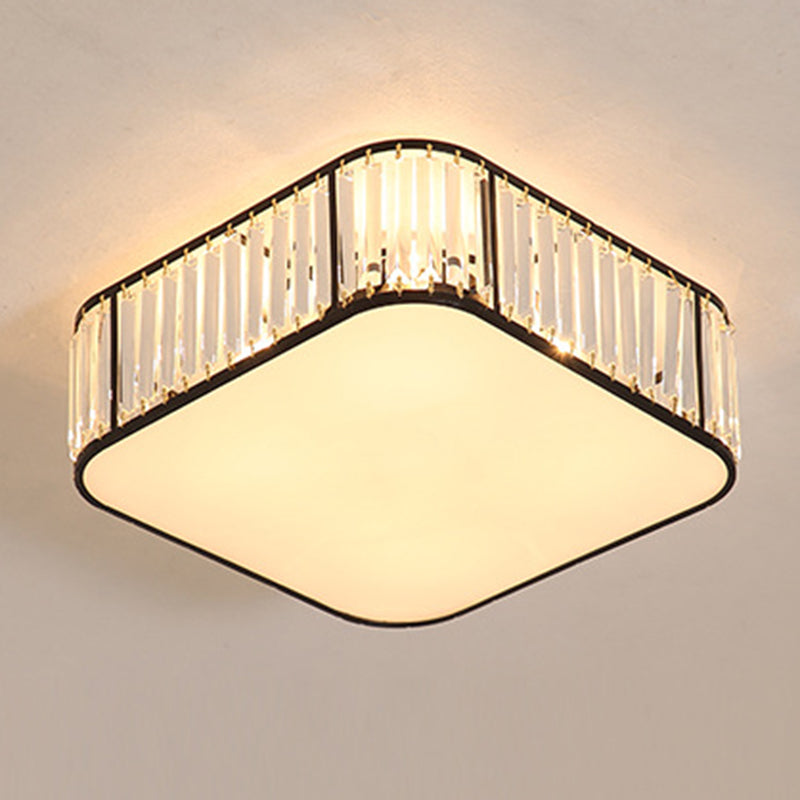 Modern Tri-Prism Crystal Square Flush Ceiling Light – Stylish Living Room Lighting Fixture