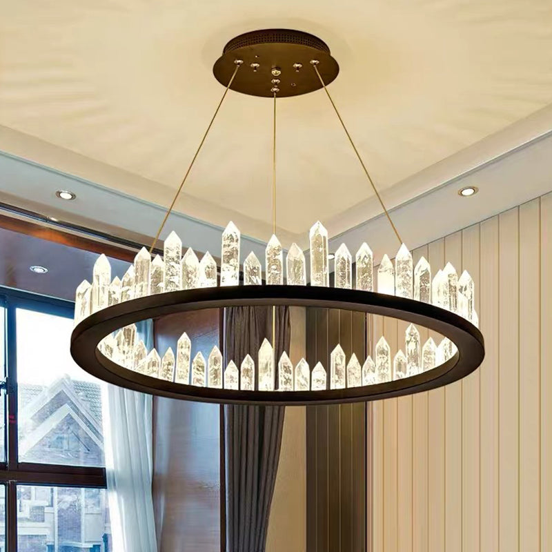 Postmodern Black Ring Living Room Led Ceiling Light With Decorative Crystal / 23.5 White