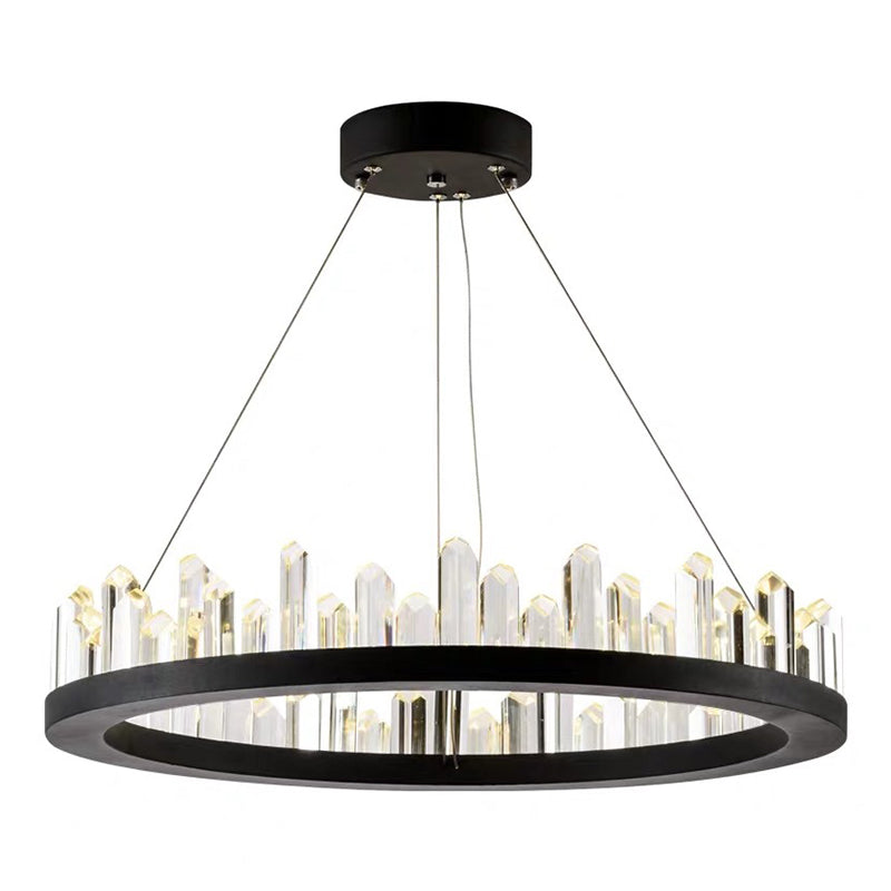 Postmodern Black Ring Living Room Led Ceiling Light With Decorative Crystal