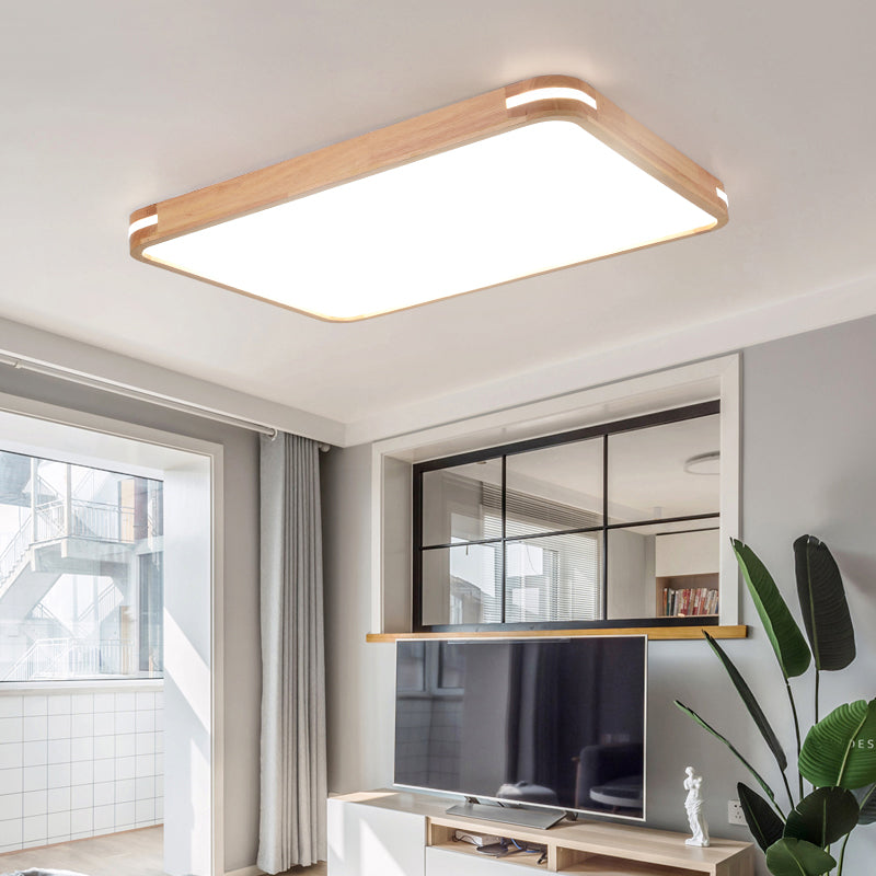 Contemporary Wood LED Flush Mount Lamp (23.5"/31.5"/37.5") - White/Warm/Natural Light, Acrylic Diffuser - Beige