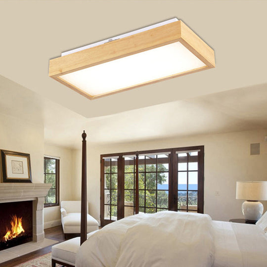 Minimalist Wood Ceiling Mounted Light with Acrylic Diffuser - Beige, Rectangle Shape, 1/4 Lights, White/Warm Light Flush Mount