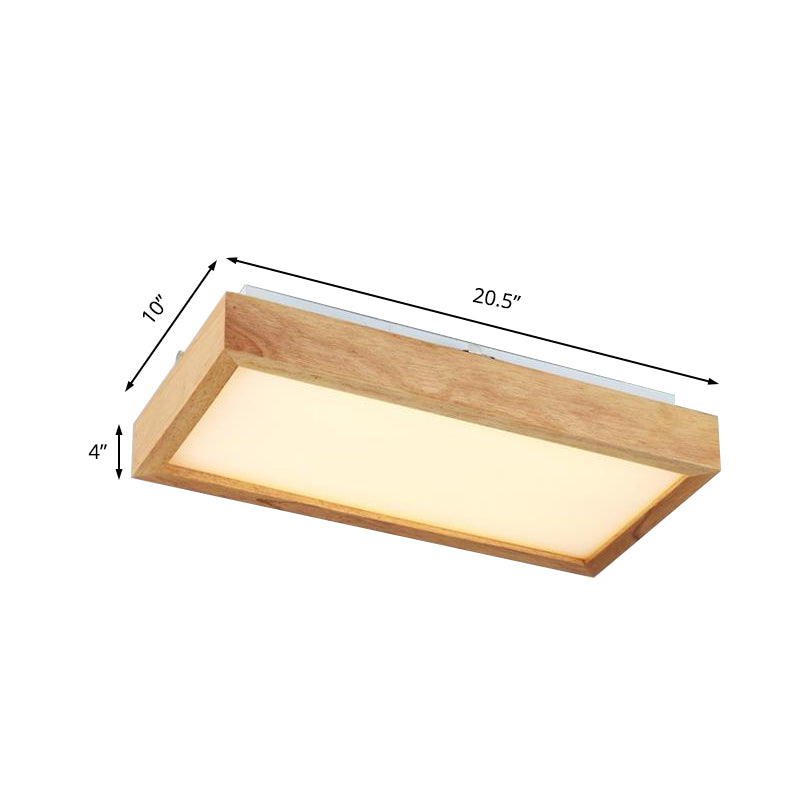 Minimalist Wood Ceiling Mounted Light with Acrylic Diffuser - Beige, Rectangle Shape, 1/4 Lights, White/Warm Light Flush Mount