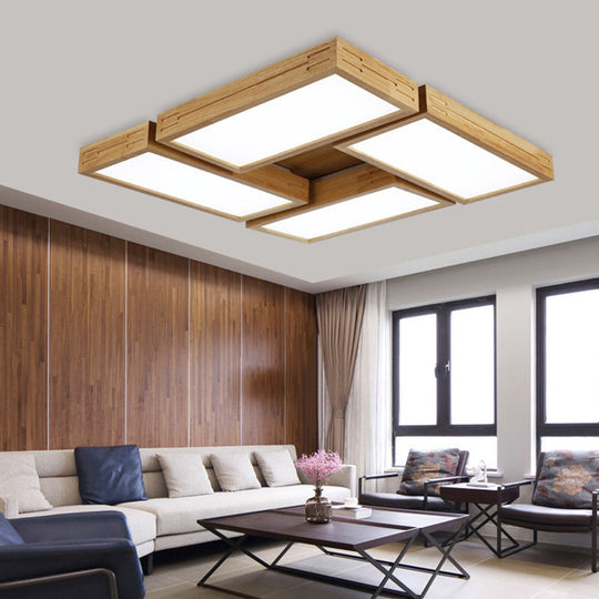 Minimalist Wood Ceiling Mounted Light with Acrylic Diffuser - Beige, Rectangle Shape, 1/4 Lights, White/Warm Light Flush Mount