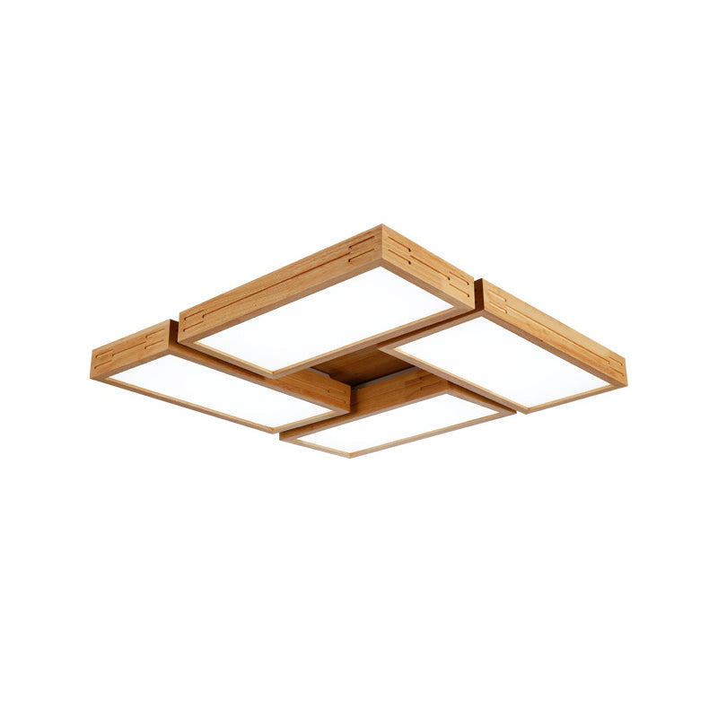 Minimalist Wood Ceiling Mounted Light With Acrylic Diffuser - Beige Rectangle Shape 1/4 Lights