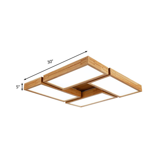 Minimalist Wood Ceiling Mounted Light with Acrylic Diffuser - Beige, Rectangle Shape, 1/4 Lights, White/Warm Light Flush Mount
