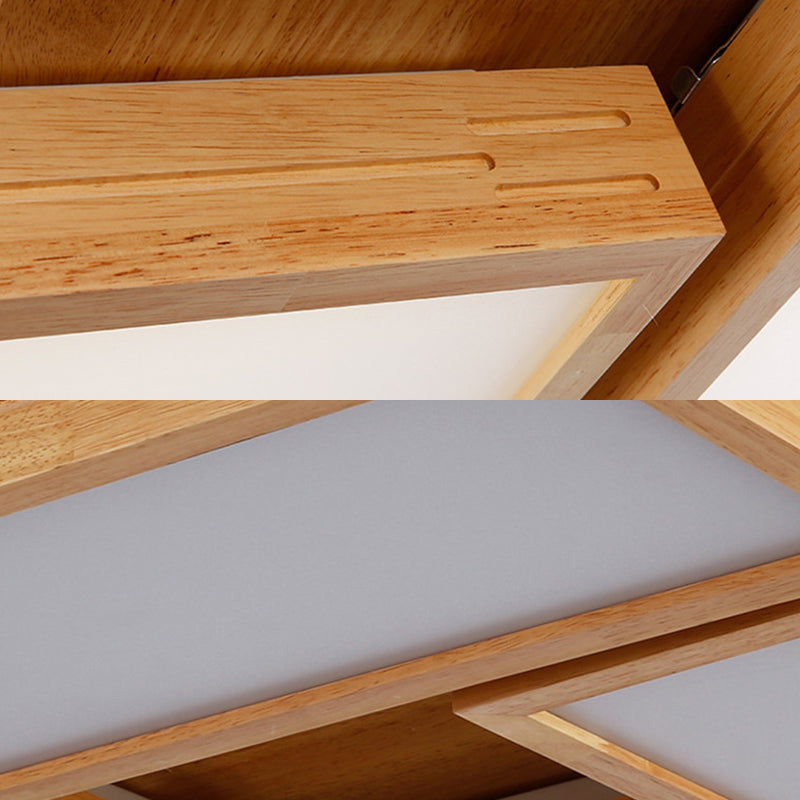Minimalist Wood Ceiling Mounted Light with Acrylic Diffuser - Beige, Rectangle Shape, 1/4 Lights, White/Warm Light Flush Mount