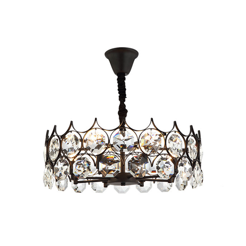 Modern Black Geometric Crystal Chandelier Pendant Light For Living Room