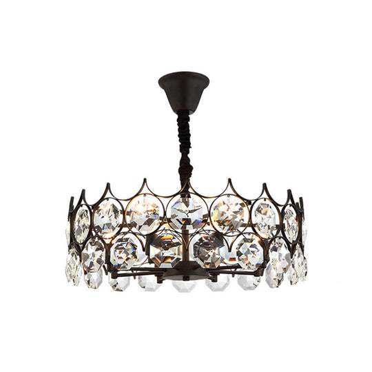 Modern Black Geometric Crystal Chandelier Pendant Light For Living Room