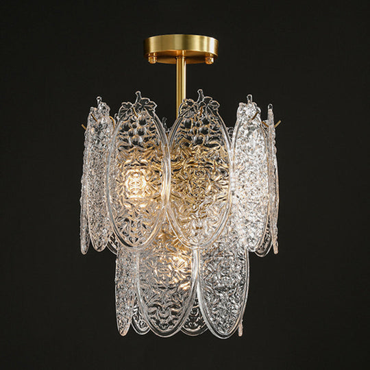 Post-Modern Textured Glass Gold Chandelier Pendant Light for Living Room