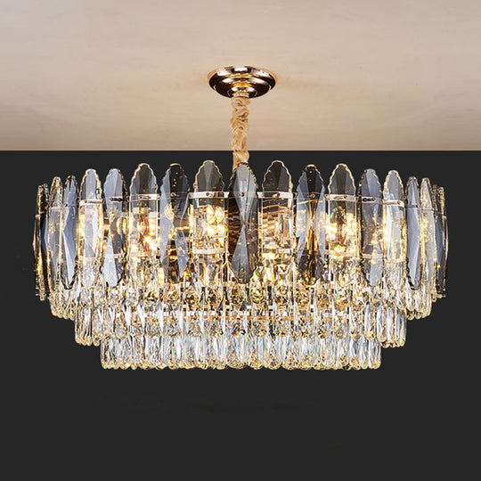Minimalist Artistic Tiered Chandelier with Clear K9 Crystal and Gold Pendant Light
