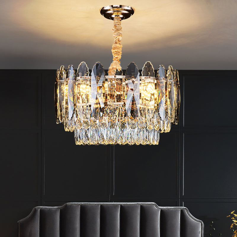 Minimalist Artistic Tiered Chandelier with Clear K9 Crystal and Gold Pendant Light