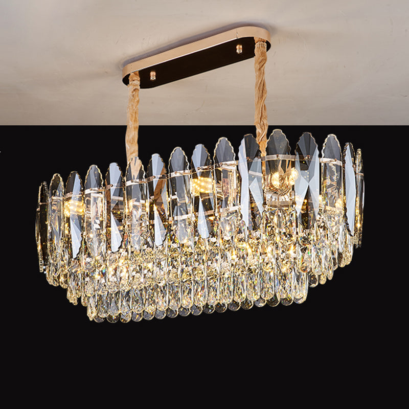 Minimalist Artistic Tiered Chandelier with Clear K9 Crystal and Gold Pendant Light