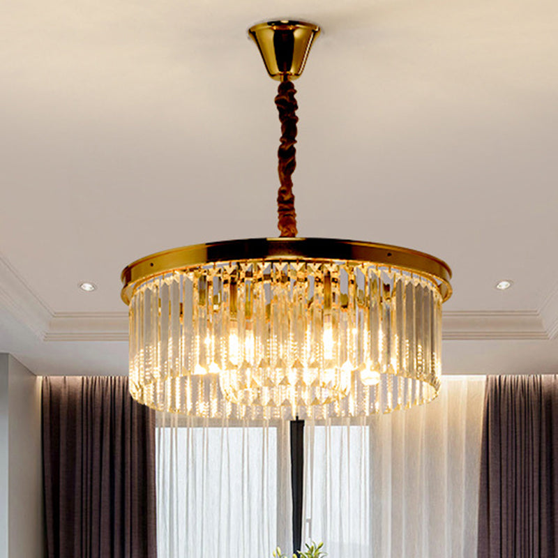 Postmodern K9 Strip Crystal Ceiling Chandelier - Drum Shaped Ideal For Living Room Lighting