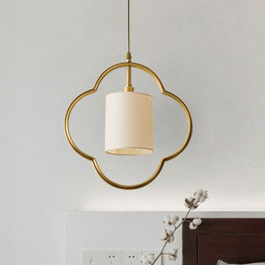 Traditional Gold Cylinder Pendant Ceiling Light With Fabric Shade - 1 Hanging Lamp For Living Room