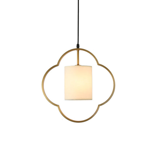 Traditional Gold Cylinder Pendant Ceiling Light With Fabric Shade - 1 Hanging Lamp For Living Room
