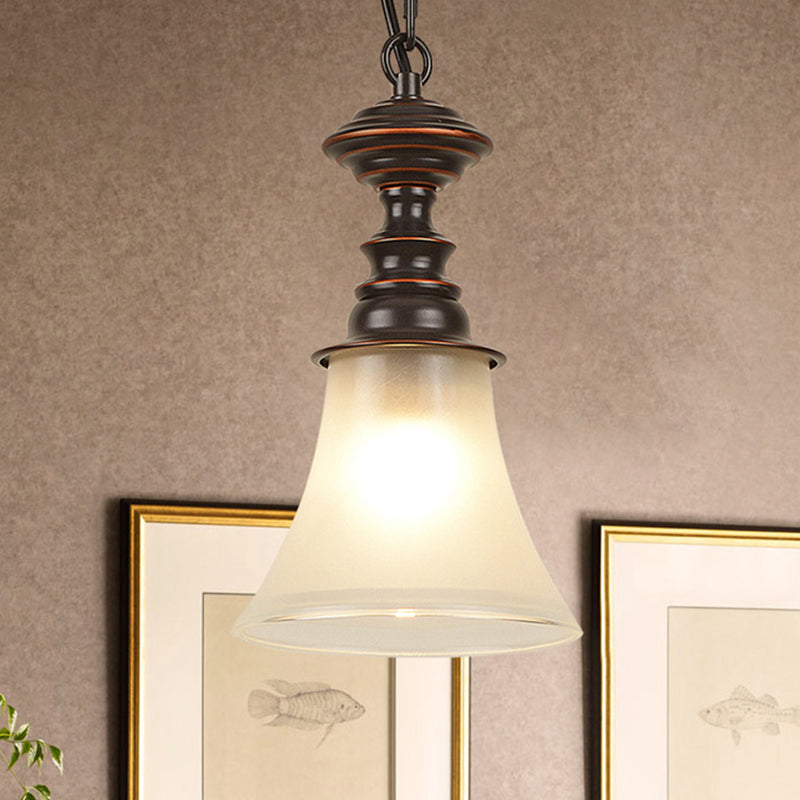 Traditional Red Brown Bell Pendant Ceiling Light With Frosted Glass - Perfect Hanging Lamp For