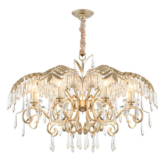 Gold Colonial Style Crystal Palm Leaf Chandelier Elegant Dining Room Suspension Lamp