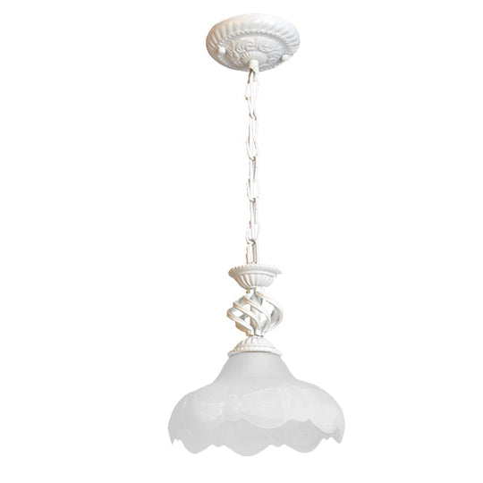 Scalloped Hanging Ceiling Light With Frosted Glass Pendant In Black/White For Corridor Lighting