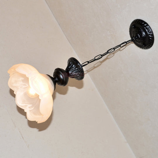 Scalloped Hanging Ceiling Light With Frosted Glass Pendant In Black/White For Corridor Lighting