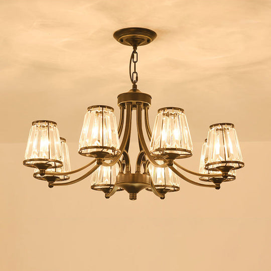 Traditional Style Crystal Prism Hanging Chandelier - Conical Pendant Lighting Fixture 8 / Black