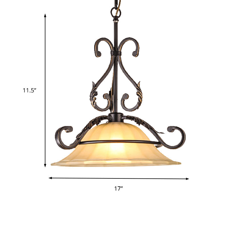 Classic Black 1-Light Pendant Ceiling Light With Flared White Glass Shade