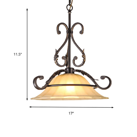 Classic Black 1-Light Pendant Ceiling Light With Flared White Glass Shade