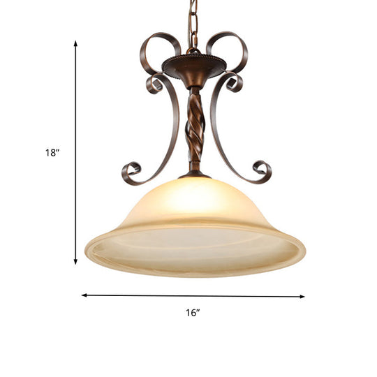 Classic Red Brown Flared Glass Pendant Light With Frosted Texture