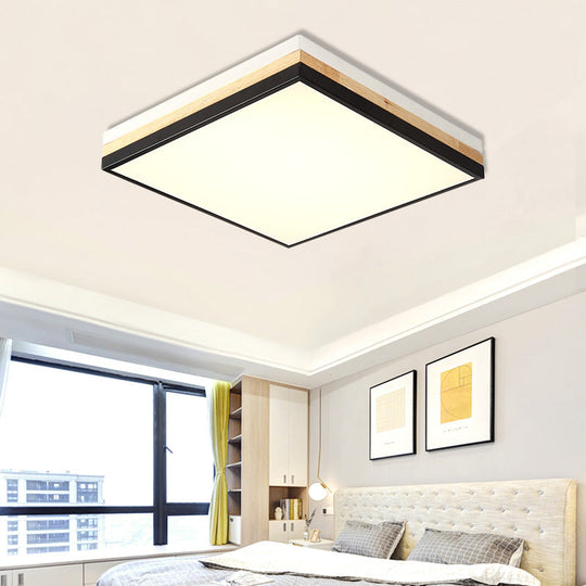 Contemporary Wood Black LED Flush Mount Lamp - Wide Square Design (16"/19.5"/23.5"), White/Warm/Natural Light Options